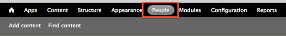 The People link in the administration toolbar