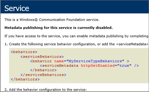 Metadata publishing for this service is currently disabled message 