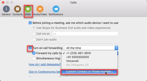 Where to go in Calls menu to turn on call forwarding for contact