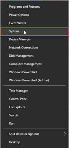 Right click start button and select System