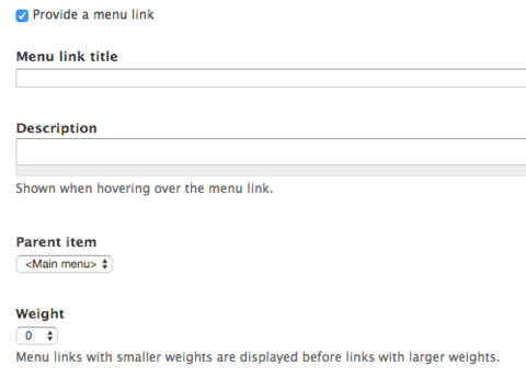 Creation of a menu link options