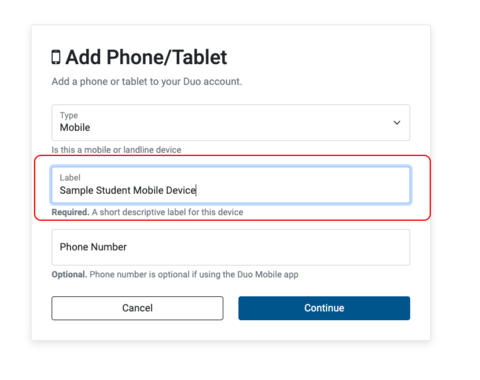 Screen shot showing device-label field