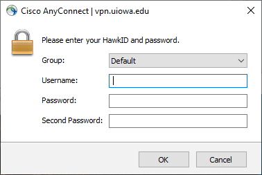 Cisco AnyConnect Login Screen for Windows