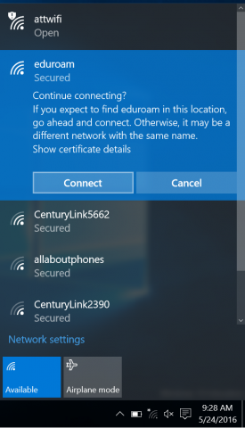 eduroam continue connecting?