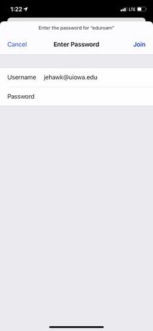 Apple iOS Login Screen for the eduroam network