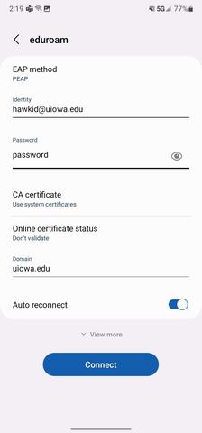 Image shows screenshot of the wifi settings and the options to select listed in the instructions