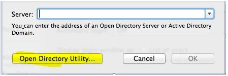 Highlighted - Open Directory Utility... button 