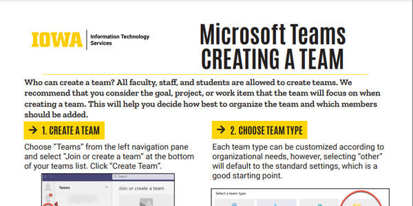 screenshot of quick-start guide for creating a team