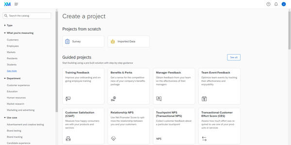 screenshot of qualtrics xm new project screen