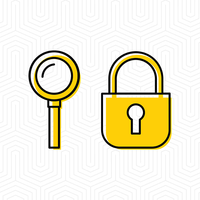 magnifying glass and lock icons to depict security awareness