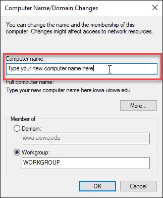 Type in a new computer name