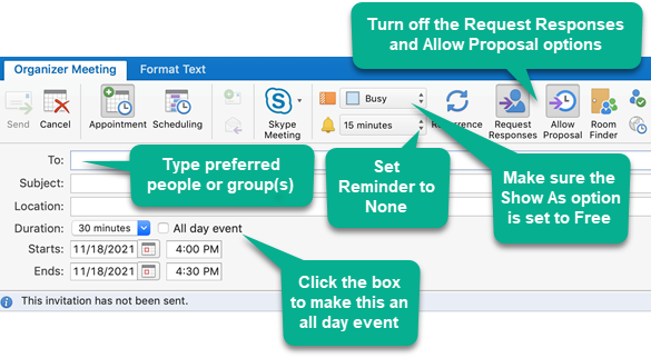 outlook mac all day event options old version