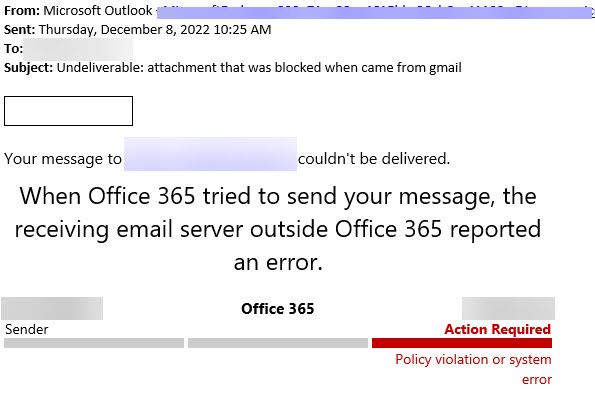 email delivery error with unsafe attachment